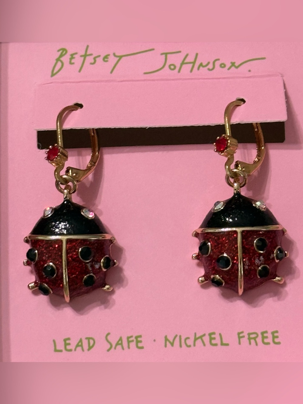 New Betsey johnson Gold-Tone Red and Black Ladybug Drop Earring - Picture 7 of 8